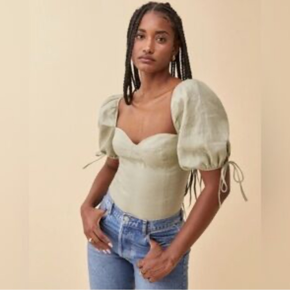 Reformation linen puff sleeve top